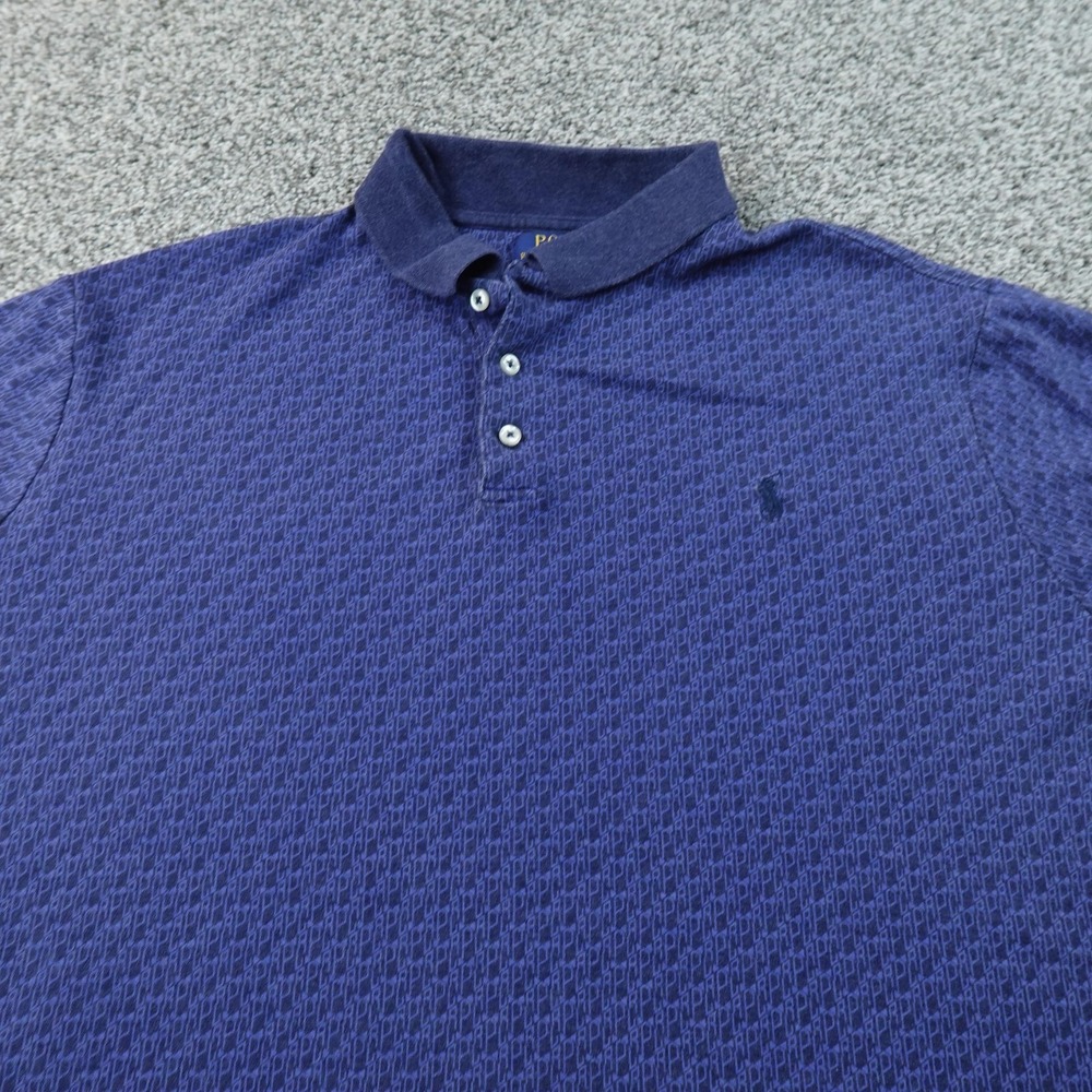 Ralph Lauren Polo Shirt Mens XL Blue Geometric PRL Monogram Blaire Golf Preppy